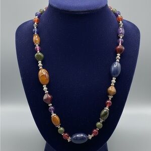Colorful Gemstone Necklace with Silver Accents